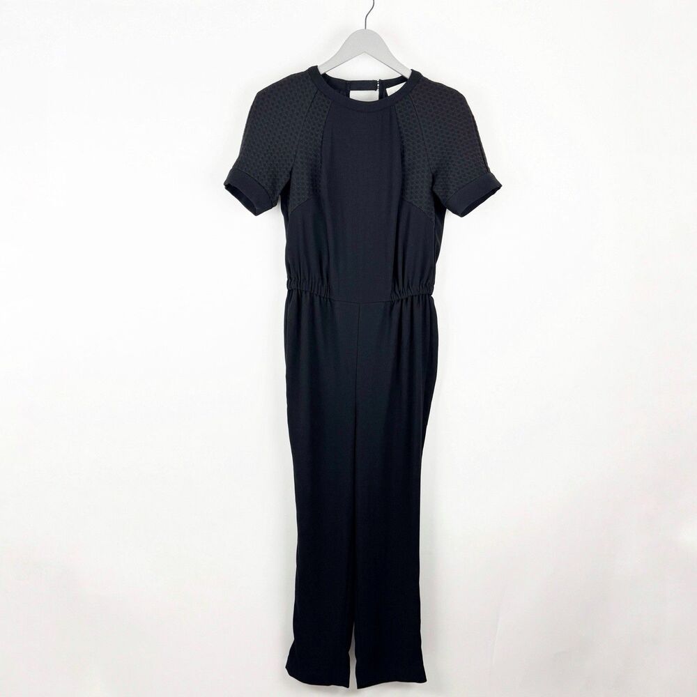 by Anthropologie Allegory Women's Black Short Sleeve Textured Jumpsuit - Picture 8 of 16